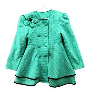 Girls Size 10-12 (150 cm) Dress Coat Teal Green Elegant Double Breasted Formal